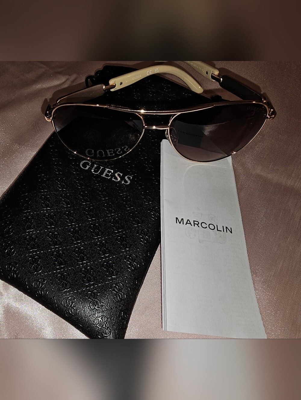 GUESS Aviator Sunglasses in Gold with Brown Lenses - New